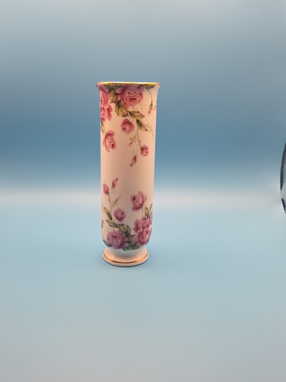 Lefton China Bud Vase 6 1/2" 1993, Pink Roses, #00954, Slender